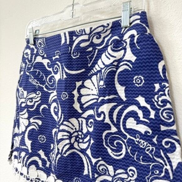 LILLY PULITZER Pom Pom Hem Skort Blue White Floral Cotton Size 6 - Picture 2 of 7